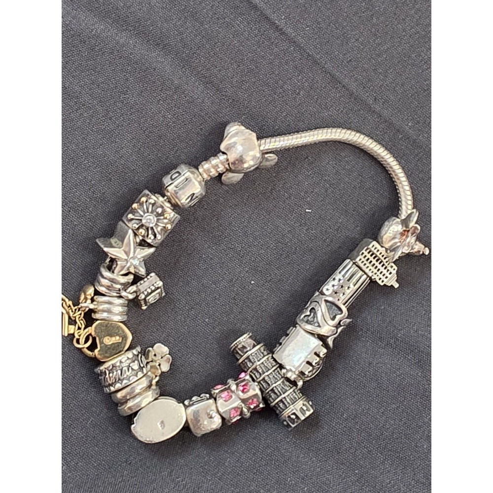Pandora Sterling Silver Charm Bracelet 18 Charms Few Discontinued